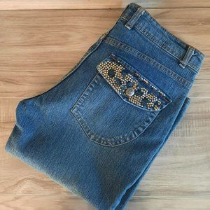 Dream Jeans Women's 9/10 Dark Washed Embellished Blue Jeans